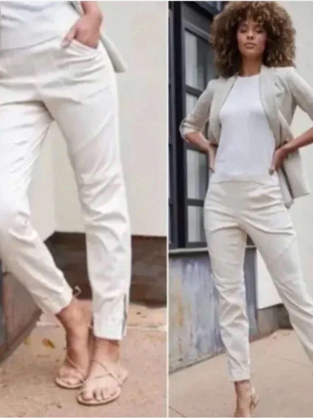 SPANX Stretch Twill Cargo Joggers Pants XL Cream Pull On Zip Ankle Slimming